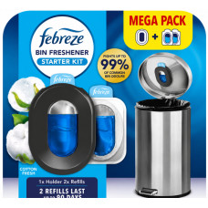 Набір освіжувача для сміттєвого відра Febreze Bin Freshener Starter Kit Cotton Fresh, тримач + 2 змінні картриджі